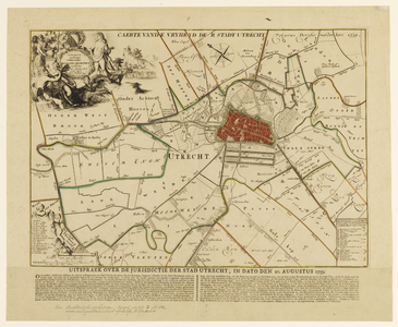 216026 Kaart van het grondgebied van de stadsvrijheid van Utrecht met directe omgeving; met weergave van het ...